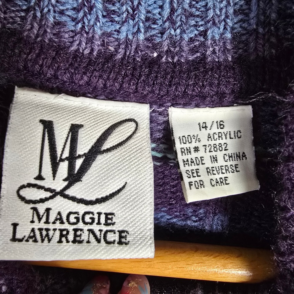 Maggie Lawrence Ribbed Quarter Zip Sweater Tunic Purple Blue Striped Size 14/16 - Picture 3 of 4